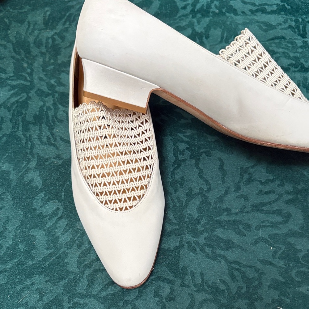 Women’s Cream Woven Leather Low Block Heel Mules